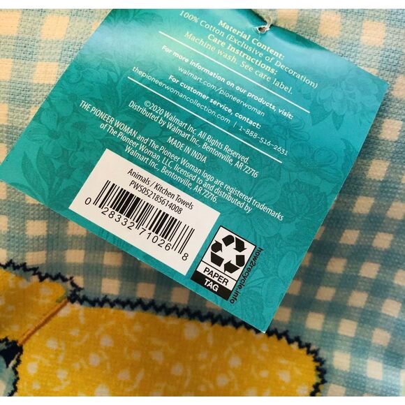 Pioneer Woman Cow Bird Kitchen Towel Set Vintage Farm Country Gingham 2pc - Picture 6 of 7